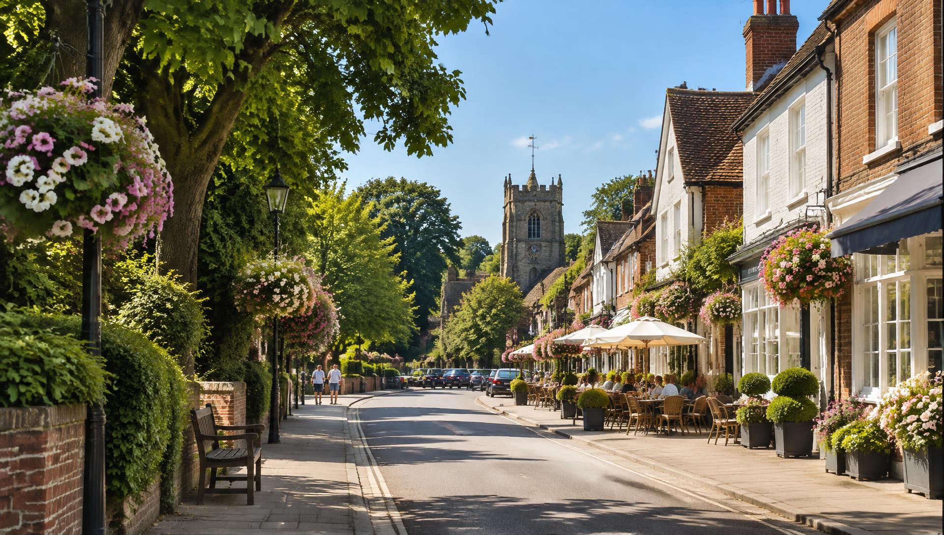A leafy village high street in Surrey